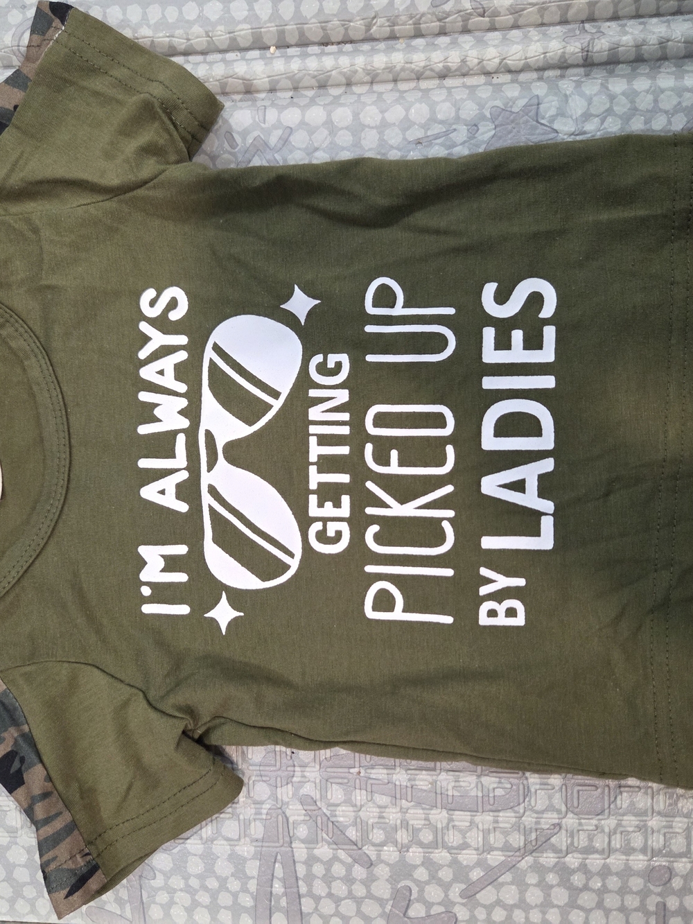 Kids Olive Green Graphic Tee - 'I'm Always Getting Picked Up By Ladies'